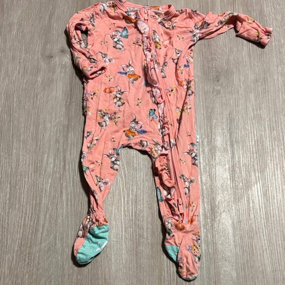 Posh Peanut Pink and Teal Rabbit / Floral Footie